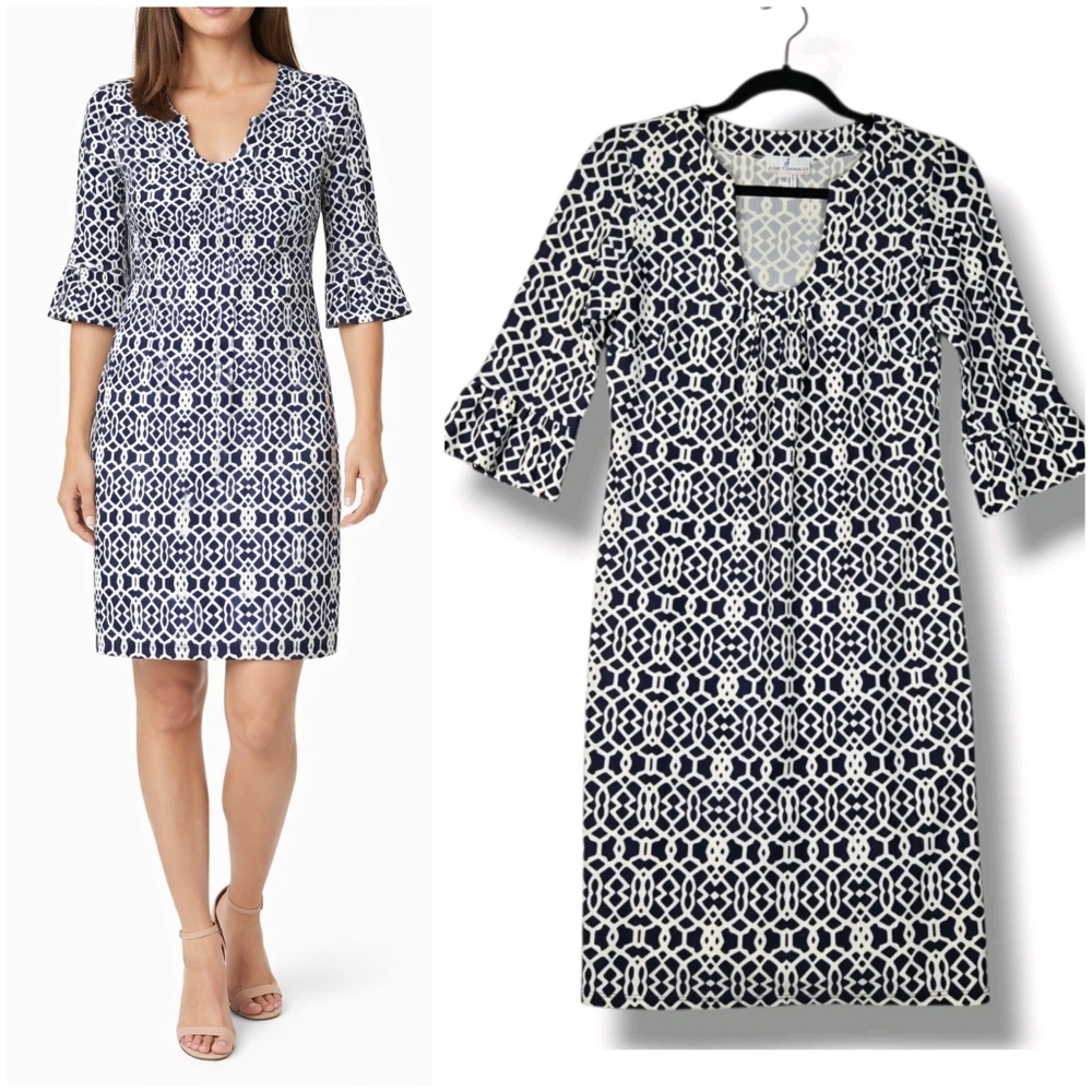 Jude Connally sz Small Shift Dress Geometric Print Travel Wrinkle Free Vacation